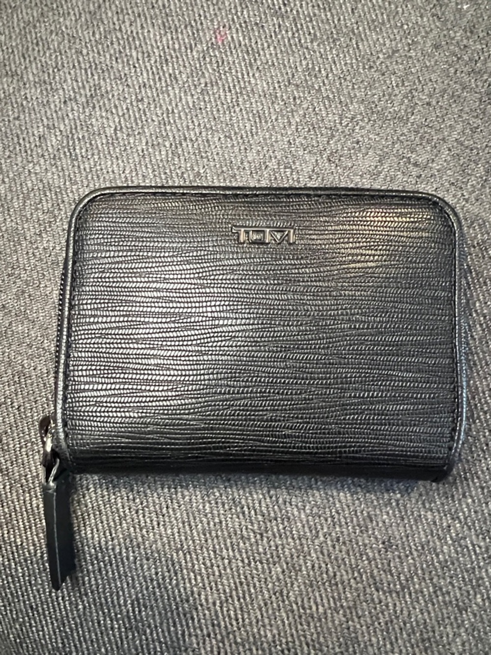 Tumi Black Textured Leather Zip Wallet